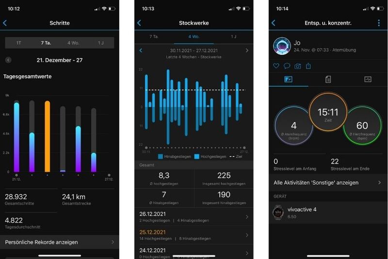 Man sieht die geöffneten Aktivitäten in der Connect App.